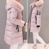 Mode femmes hiver coton manteau Parka épaissi rembourré en peluche à capuche mi-longue chaud fermeture éclair mince dame vers le bas manteau Long pardessus 3