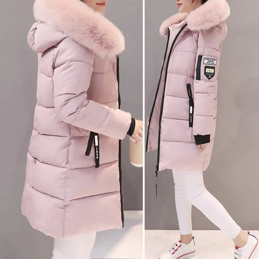 Fashion Women Winter Cotton Coat Parka Thickened Padded Stuffed Hooded Mid Length Warm Zip Up Slim Lady Down Coat Long Overcoat 3