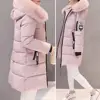 Fashion Women Winter Cotton Coat Parka Thickened Padded Stuffed Hooded Mid Length Warm Zip Up Slim Lady Down Coat Long Overcoat 3