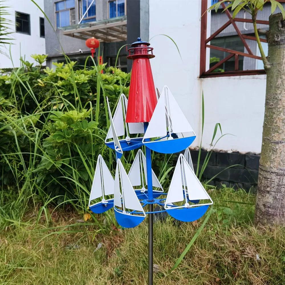 

Kinetic Art Wind Sculpture Summer Lighthouse Sailboat Windmills Nautical - Art Wind Sculpture Decor for Yard Garden Wind Spinner