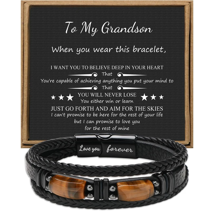Armband mit Tigerauge, Vatertag, Weihnachten, Jahrestag, Geburtstag, Geschenke für Sohn, Mann, Enkel, „Love You Forever“, für Männer