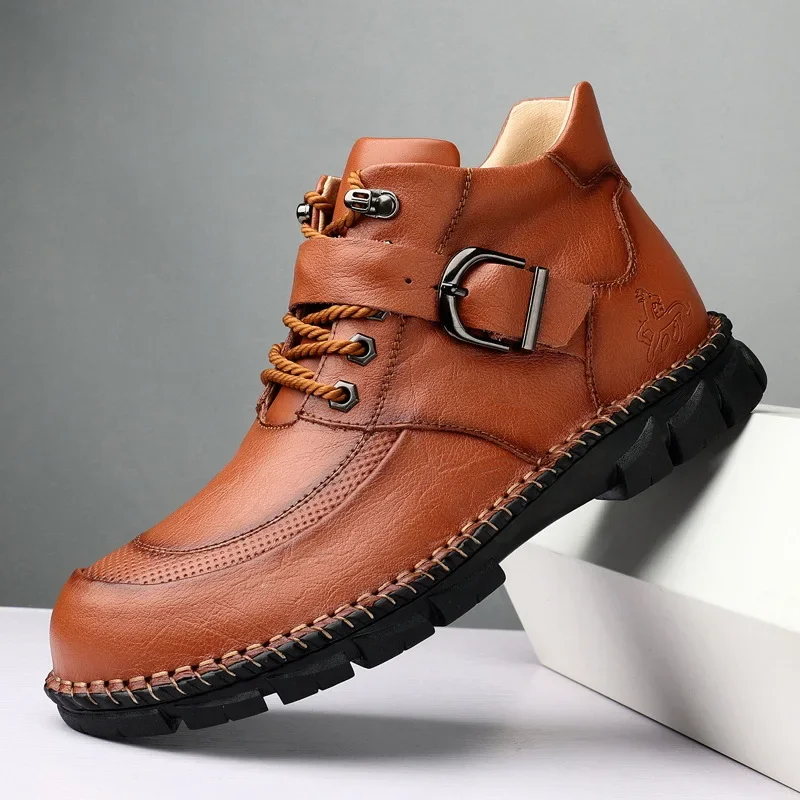 

Hand Sewn Retro Short Boots Men Autumn Winter 2024 New British Style Comfortable Thick Soled Chelsea Boots Outdoor Casual Shoes