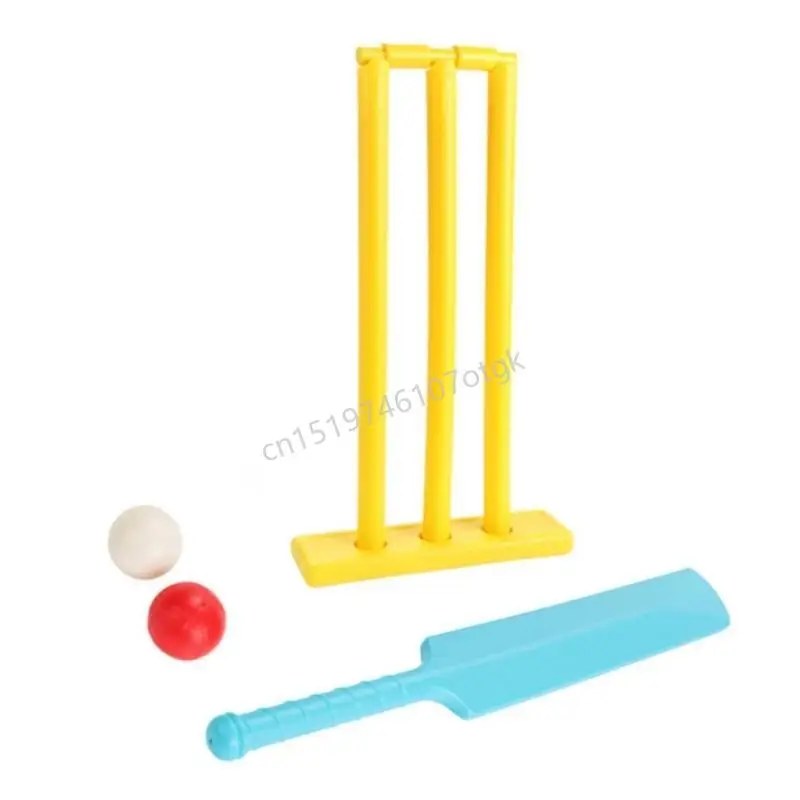 【Direct-sales】 Kids Cricket Set Plastic Cricket Bat with 2 Balls & Stumps Backyard Sports Game M68D