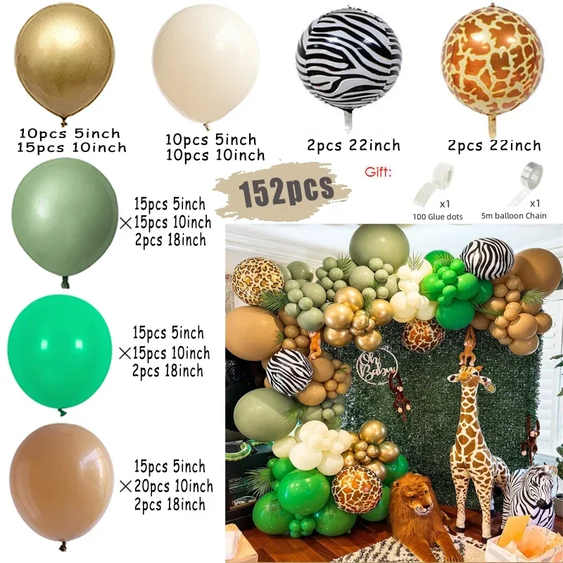 thumbnail image 1 of Kit de arco de guirnalda de globos con diseño de animales de safari en la jungla para fiesta de cumpleaños, diseño de ciervo, decoración para baby shower de niño, globos de látex, suministros, 1 of 5