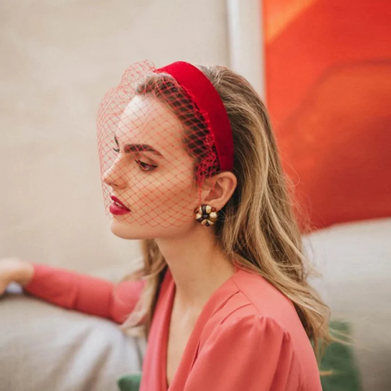 

Свадебные Маски, Черная вуаль, повязка на голову, черная Вуалетка, фата в виде птичьей клетки, элегантный бархатный широкий головной убор, вуаль, свадебные аксессуары для волос