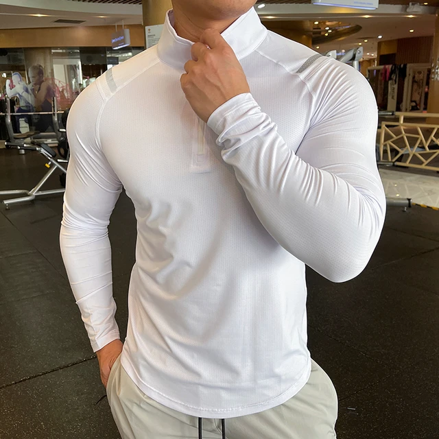 Camiseta de LICRA de manga larga para hombre, camisa elástica de