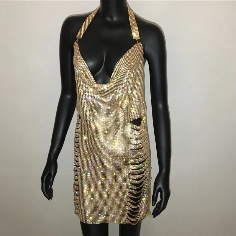 

Sexy Backless y2k Metal Rhinestone SummerDress women bodycon Night Club party miniadies dresses vintage woman dress vestidos