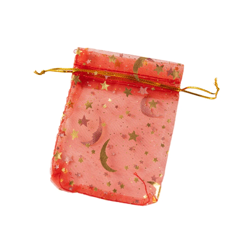100 Sacchetti Regalo In Organza Con Disegno Stelle E Luna E Cordoncino - 7,6x10,2 Cm, Blu, Per Bomboniere, Matrimoni, Feste
