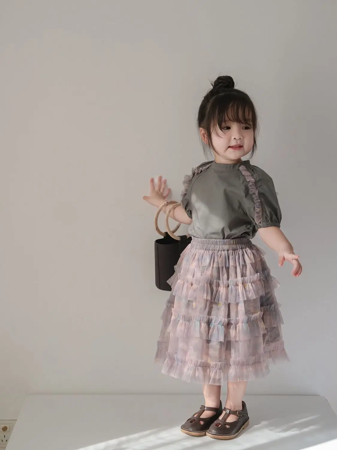 Girls\' Fashionable Suit Lace Color Matching Short-Sleeved T-shirt Baby Girls\' Tutu Pettiskirt Cake Dress Two-Piece Set