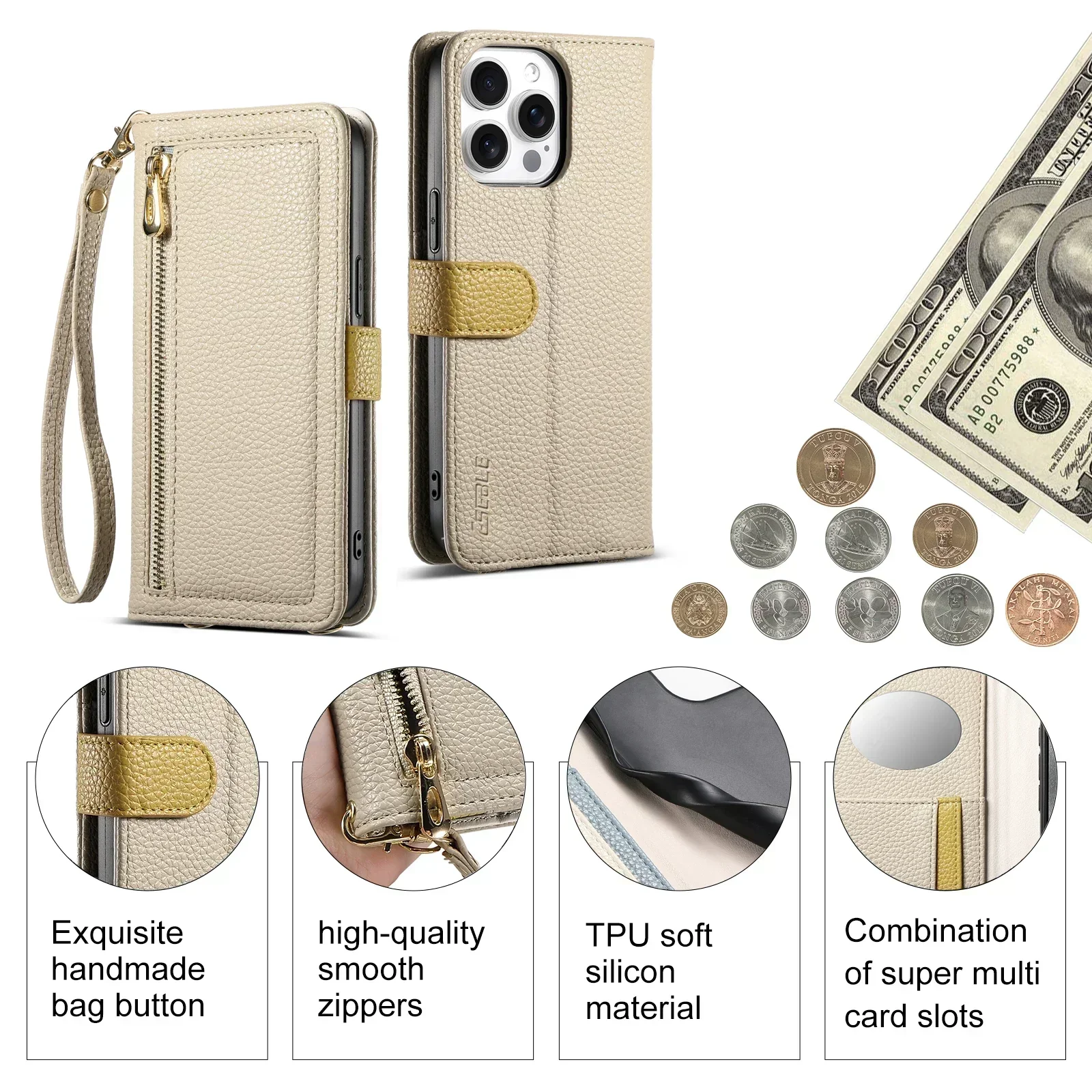 Leather Wallet Crossbody Phone Pouch with Multiple Card Slots