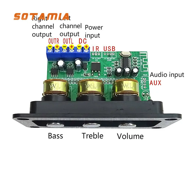 SOTAMIA Bluetooth Amplifier Audio Board 20Wx2 Treble Bass Hifi Stereo Mini Amp Sound Power Amplifiers AUX U Disk Decoder lm3886 fully balanced power amplifier board 120w 120w hifi stereo 2 channel finished board