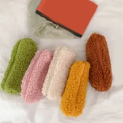1PC New Soft Fluffy Pencil Bag Korean Version Practical Plush Pencil Case Lovely Soft Color Cute Simple Style Cosmetic Bag