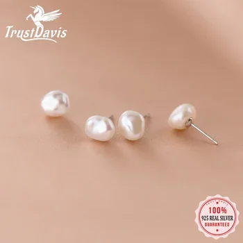 Trustdavis Authentic 925 Sterling Silver Sweet Irregular Pearl Stud Earrings For Women Wedding Party FIne Jewelry 1