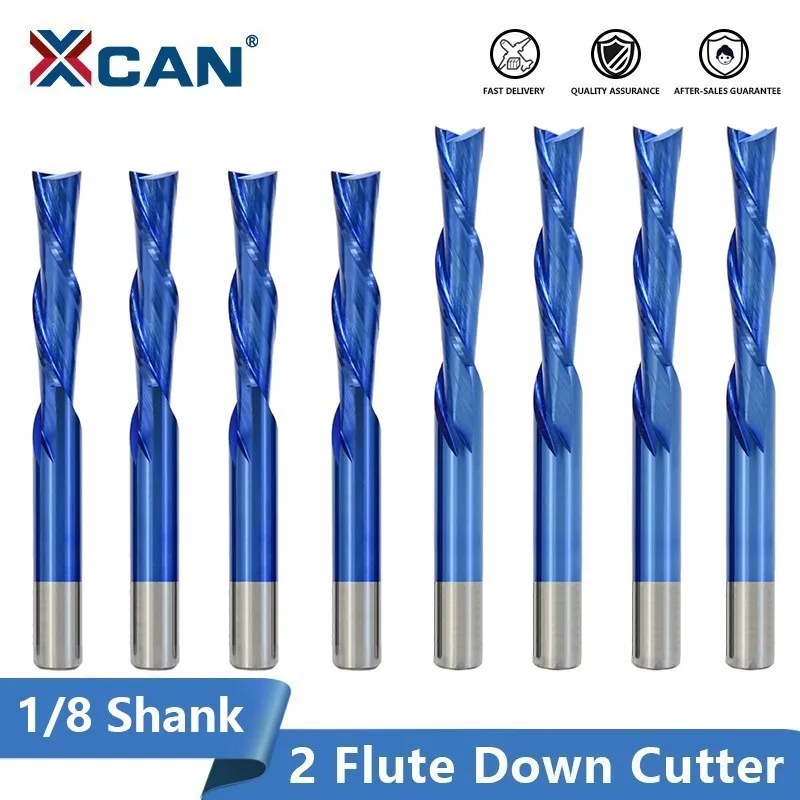 HUHAO 2-Piece Single Flute Spiral Down Cut Router Bits - 1/8" Shank Tungsten Steel For CNC & Engraving