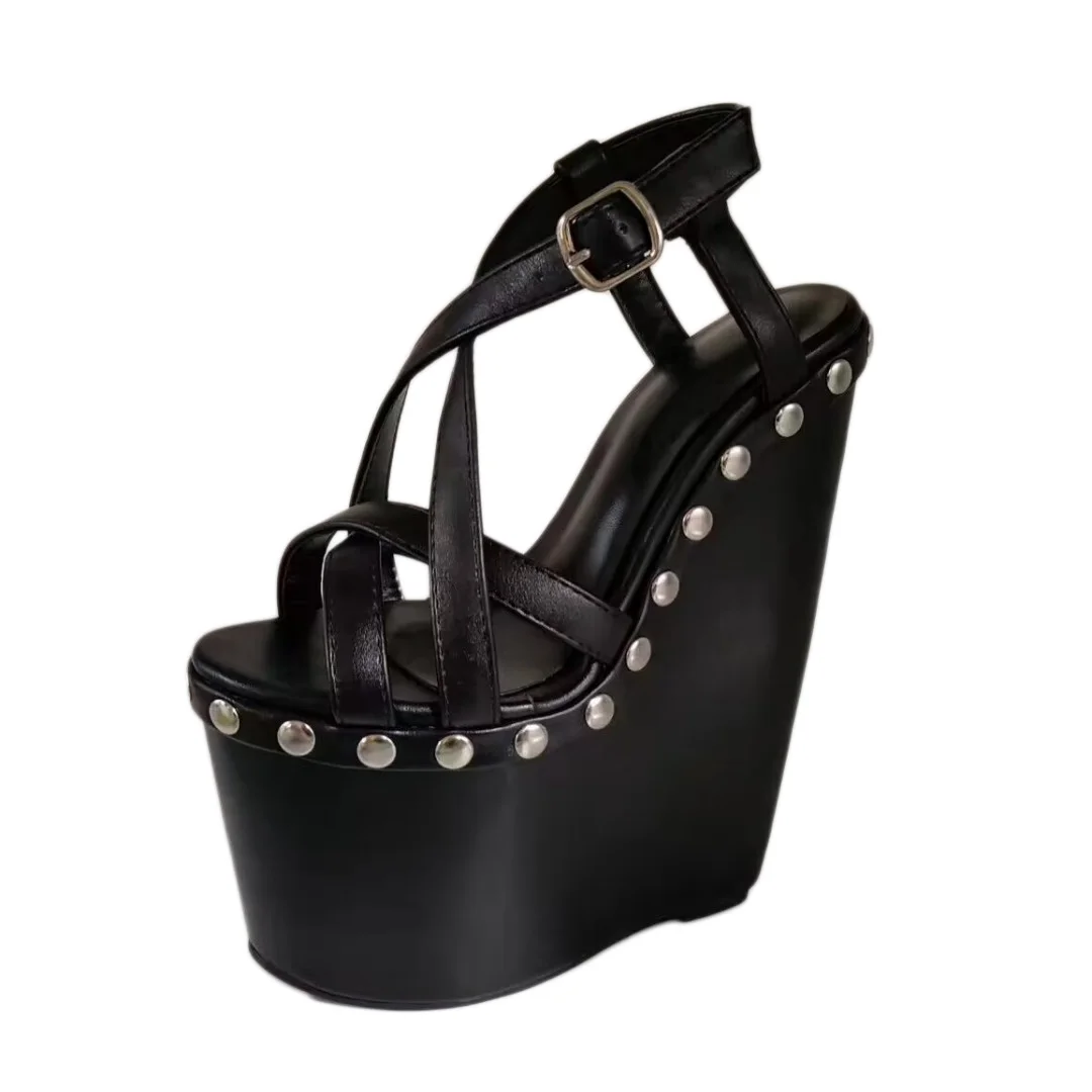 

DIZHUANG shoes Fashionable women's high heel sandals. About 20cm heel height. Summer women's shoes. Wedges heel sandals.34-46