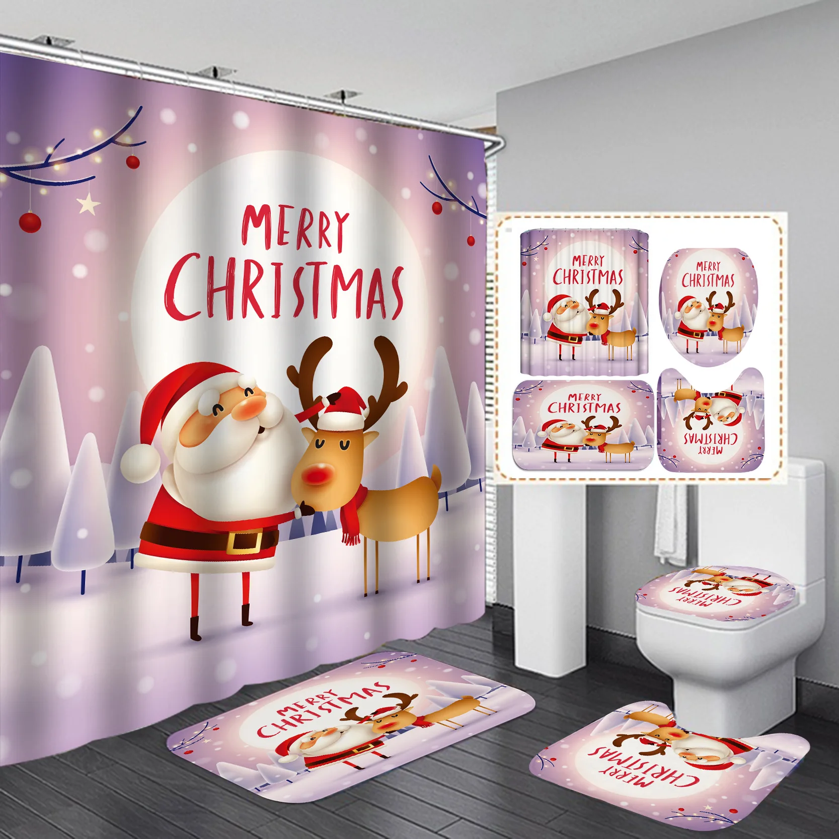 Homemissing Merry Christmas stoffen douchegordijn kerst sneeuwpop douchegordijn voor kinderen jongens meisjes kerstboom badkamer waterdichte accessoires met 12 haken kerst kerstgordijnen 180 x 240 cm