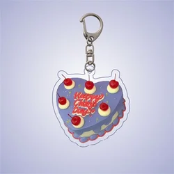 Whimsical Tofu Pudding Keychain with Sound for Stress Relief and Decoration (Purple cake-2D plane)