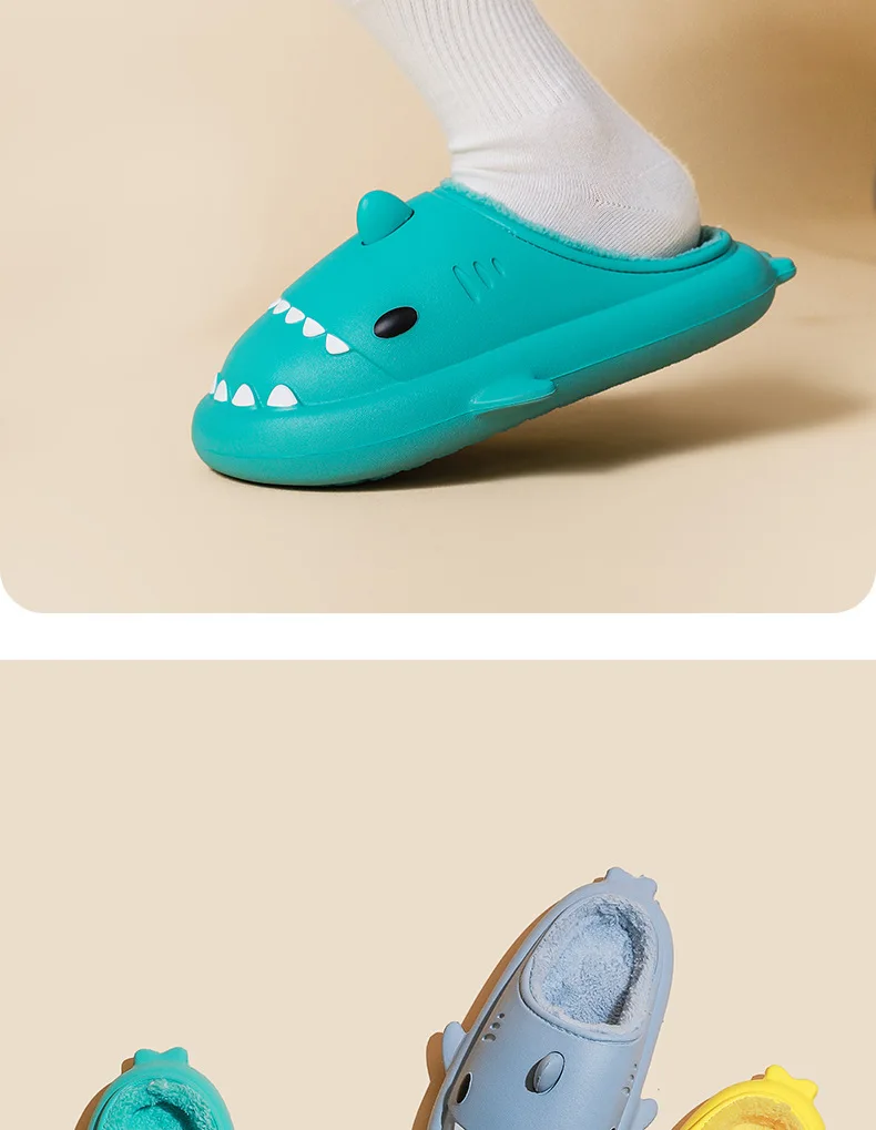 Shevalues Winter Pelzigen Cartoon Shark Hausschuhe Für Frauen Männer Weiche Sohle Baumwolle Rutschen Wasserdichte Plüsch Gemütliche Warme frauen Hausschuhe – Detail 25