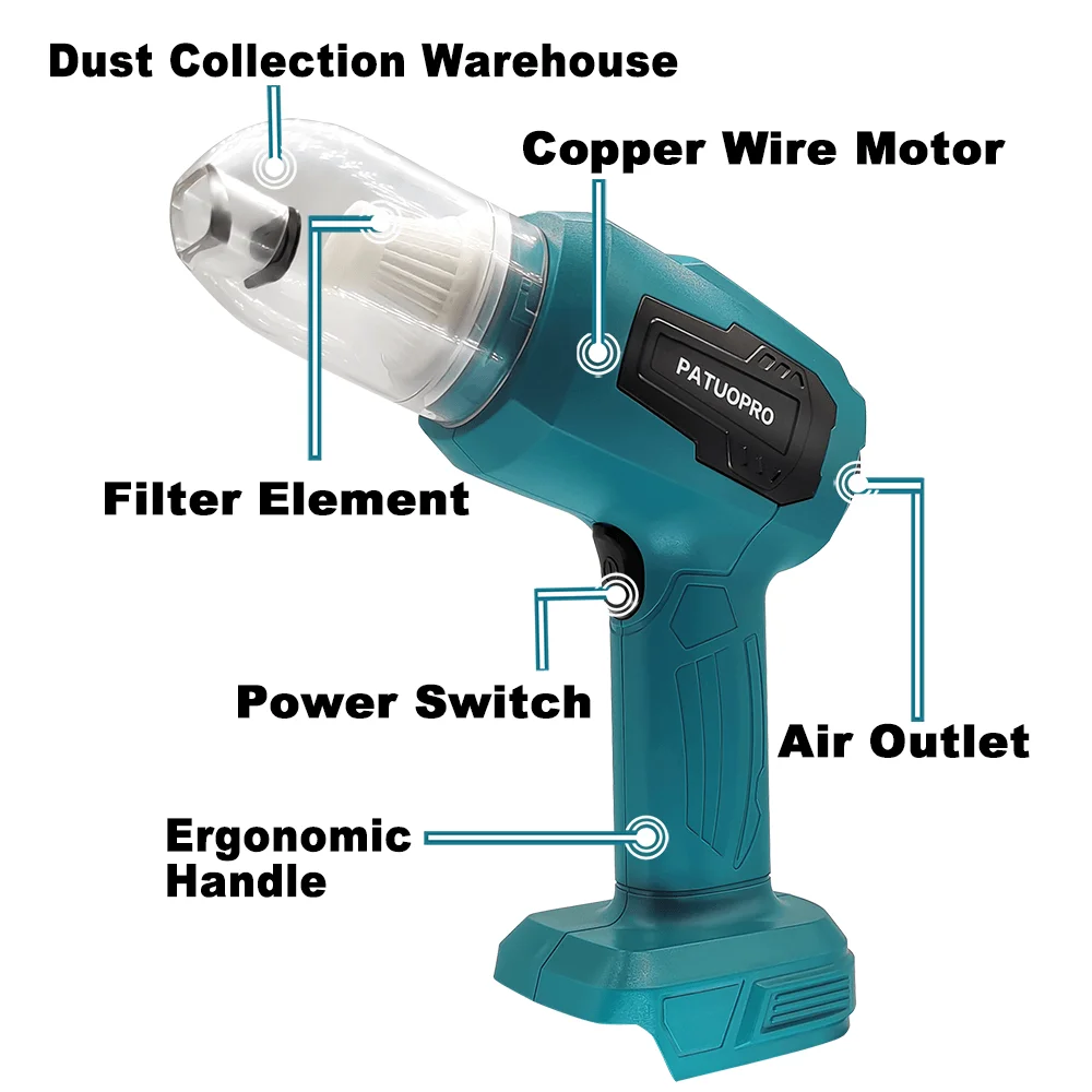 Compact Cordless Handheld Vacuum Cleaner - Multi-Function Dust Collector (Battery Not Included)
