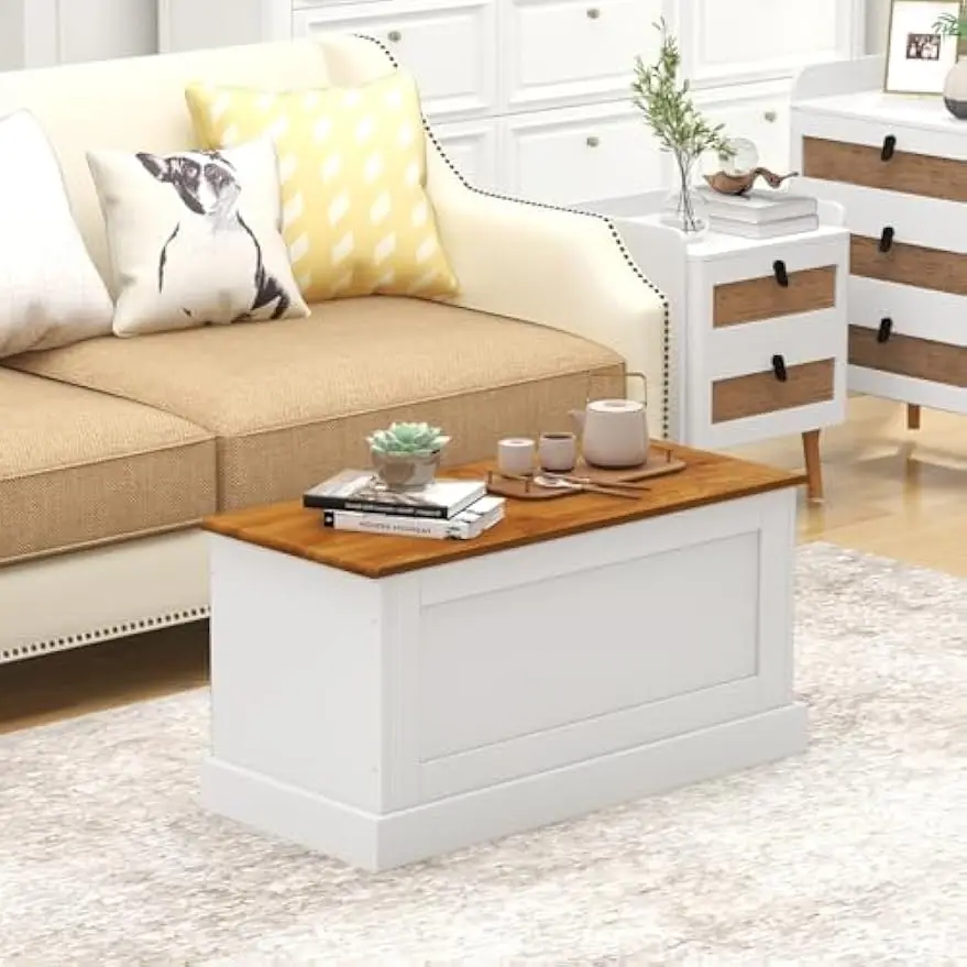 35.5” Storage Bench, Lift Top Storage Box with Metal Hinges, Entryway Storage Chest with Safety Hydraulic Strut, Large Farmhouse