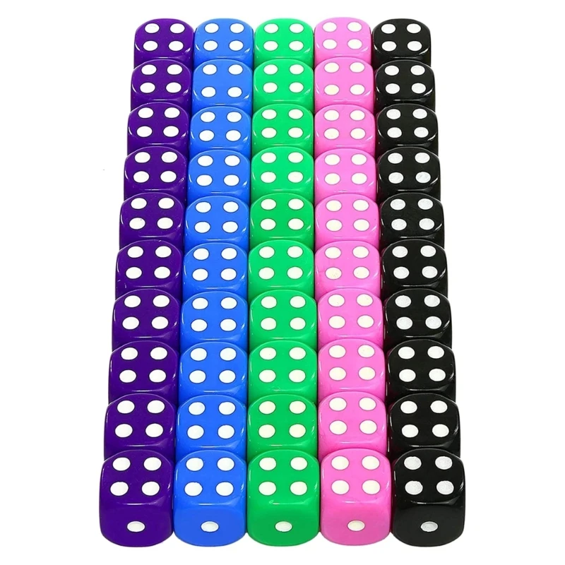 

50 Pcs Acrylic Six Sided Round Corner Dices Colorful Role Playing Game Dices