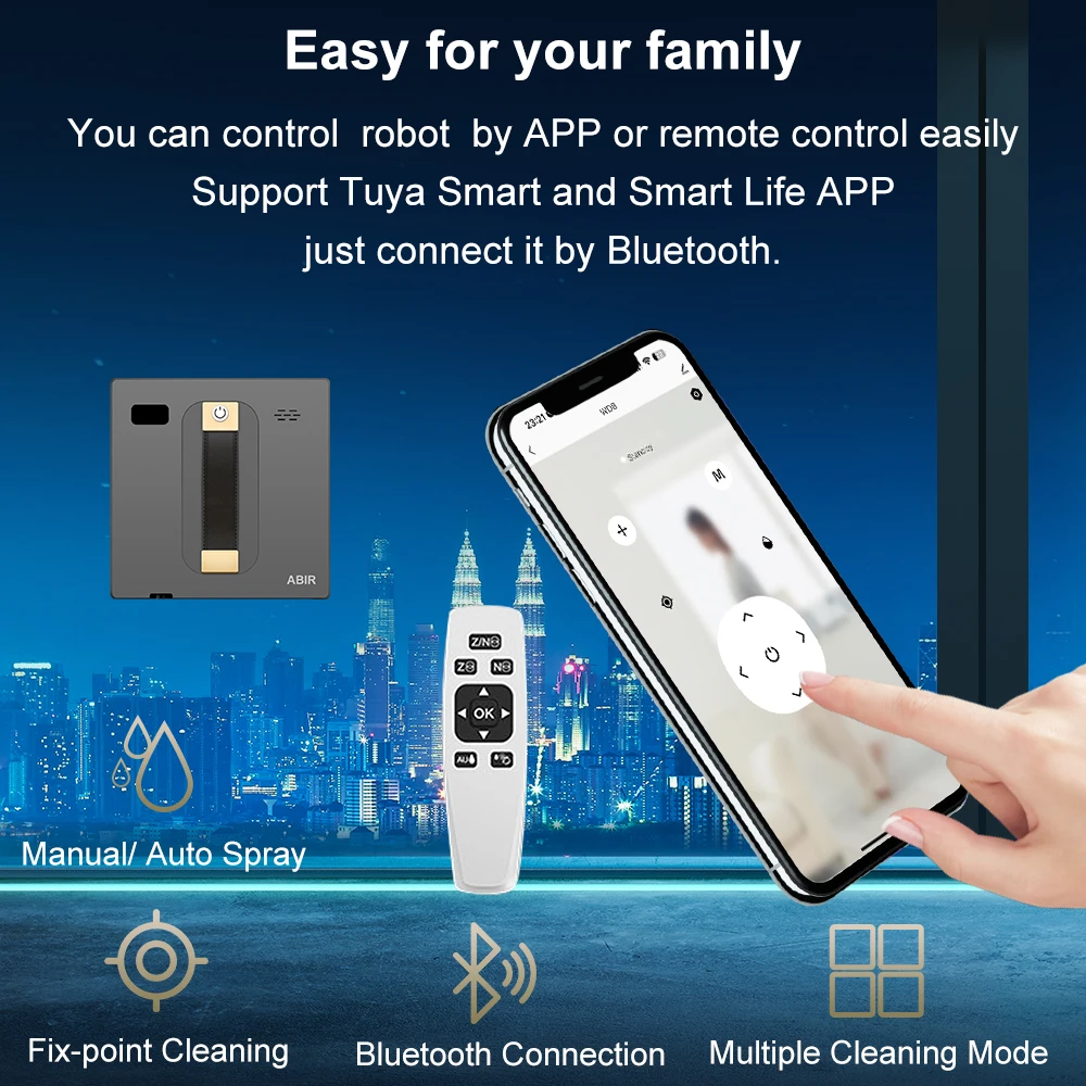ABIR WD8 Robot Window Vacuum Cleaner,Dual Water Spray,Laser Sensor,Smart Home Glass Wall Wet Dry Cleaning ,APP&Remote Control 4