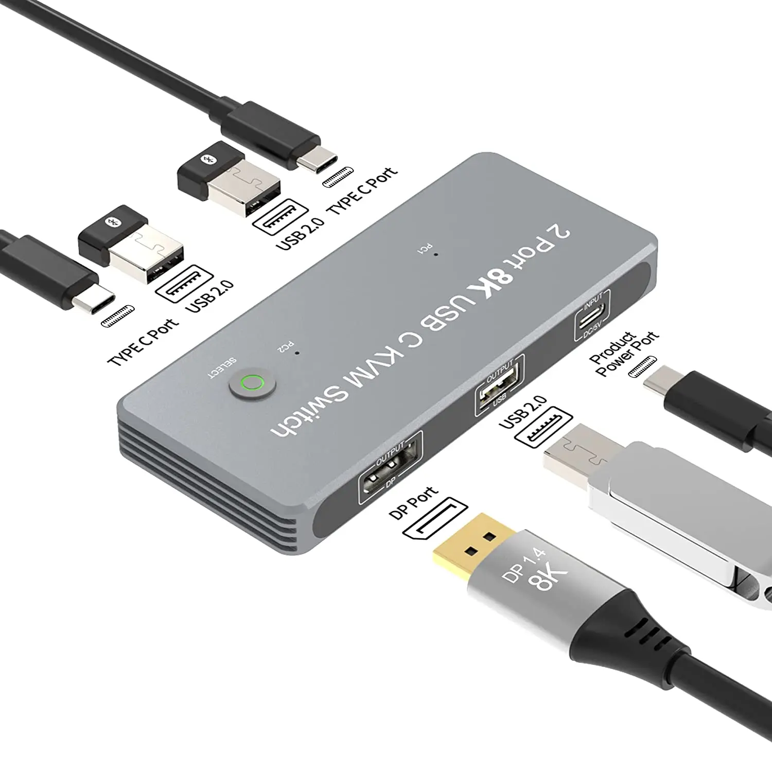 Usb kvm switch USB-C 8K KVM Switch DP1.4 2USB-C 2PC Input 1 DisplayPort Output