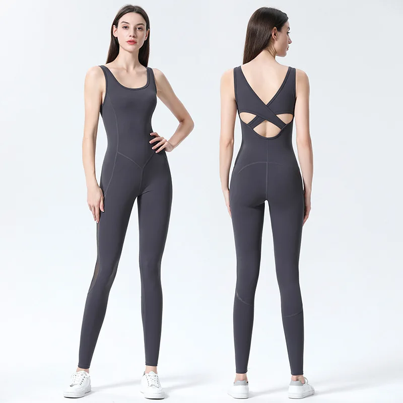 2023 Women's New One-Piece Dance Training Body Fitness Sleeveless Quick-Drying Jumpsuit yoga jumpsuit for women quick dry tight sling fitness hip lift exercise dance summer