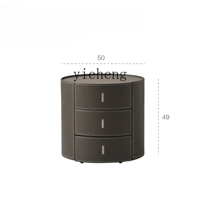 

Tqh round Bedside Table Gray Brown Saddle Leather Storage Drawer Storage Cabinet