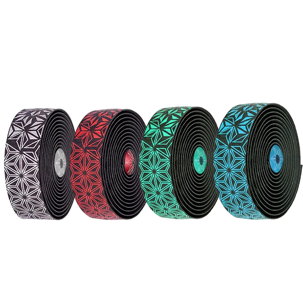 Bike Handlebar Tape Road Bike Bar Tape Super Sticky Kush Star Fade Bar Tape EVA/PU Bike Anti-Skid Shock Absorber Wrap With 1 pair Plugs