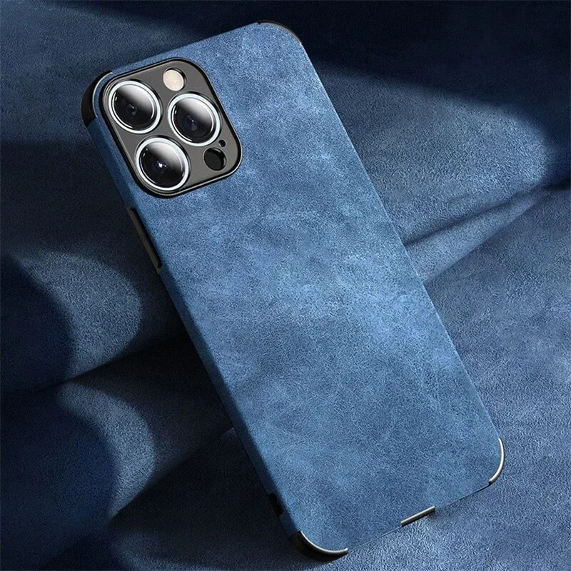 Luxury Matte Vintage Tumbled Leather Soft Phone Case - Suede Shockproof Back Cover