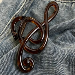 Elegant Women's Retro Resin Musical Note Hair Clip - Large Fashion Tea Color Hairpin (Tea color)