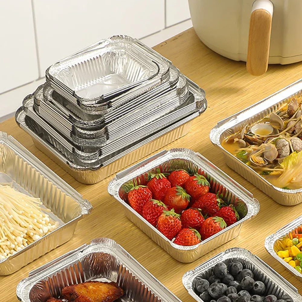 Oil-Proof Air Fryer Tin Box for Oven Steaming Basket Disposable Non-Stick Aluminum Foil Paper Box Kitchen Tool BBQ Tray 10/20pcs