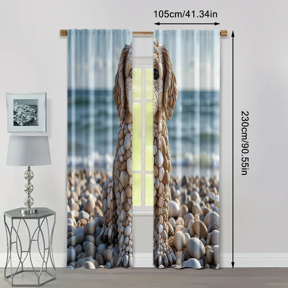 2pcs, Print Curtains cute dog Polyester (without rod) Versatile All Perfect for Home Decor and Privacy 4