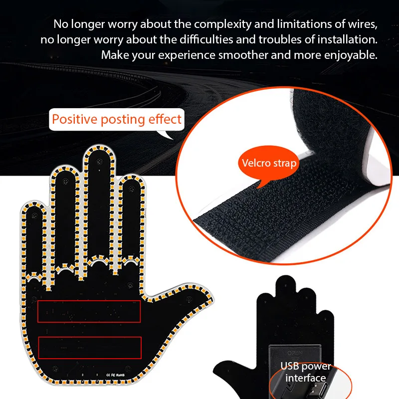 Funny Car Finger Gesture Light Car Multi-function Warning Tip Light Anti-Tailgating Light Interactive palm light Car Accessories