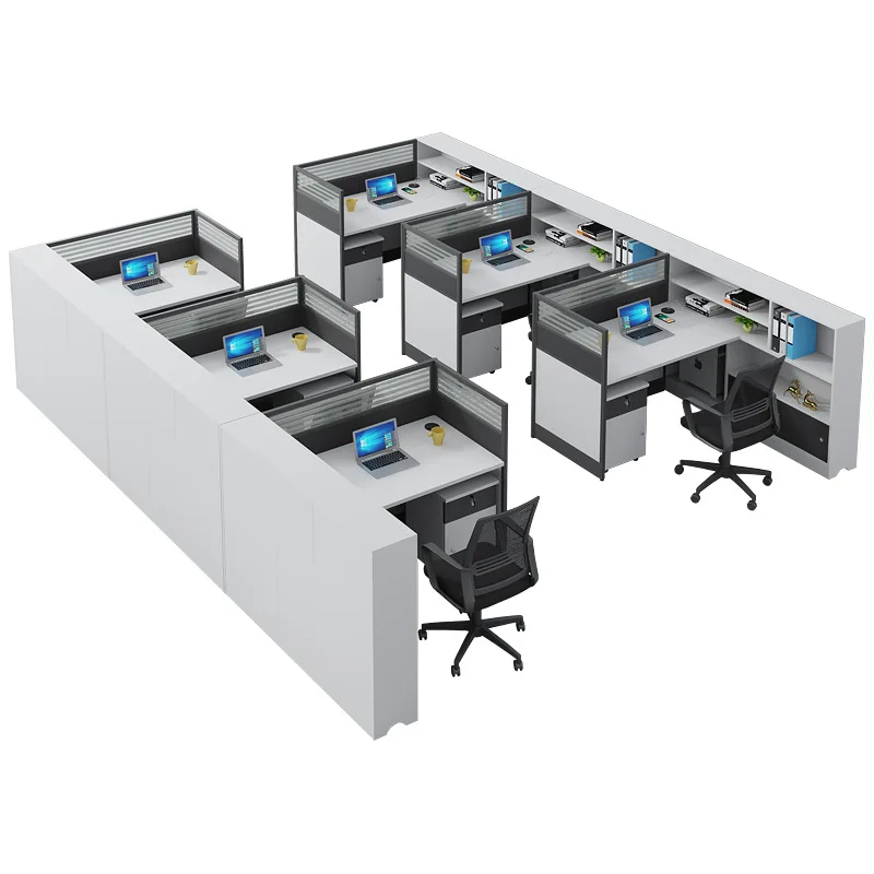 Minimalist modern three person office, finance room, screen office desk