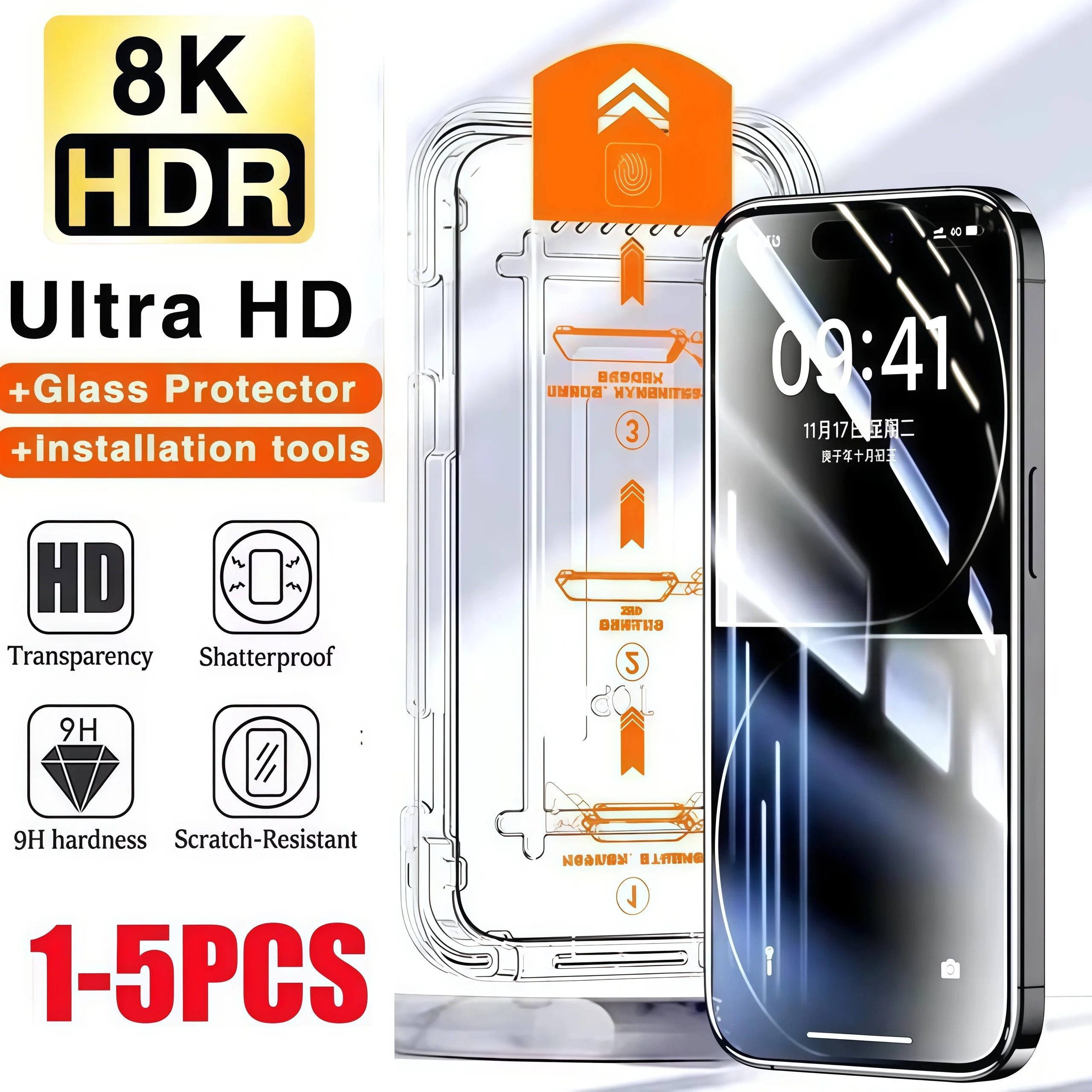 1-5 pezzi protezione schermo HD senza polvere installazione facile vetro temperato per iPhone 17 16 ProMax 17Air XR 15 14 Pro 13 12 11 Mini