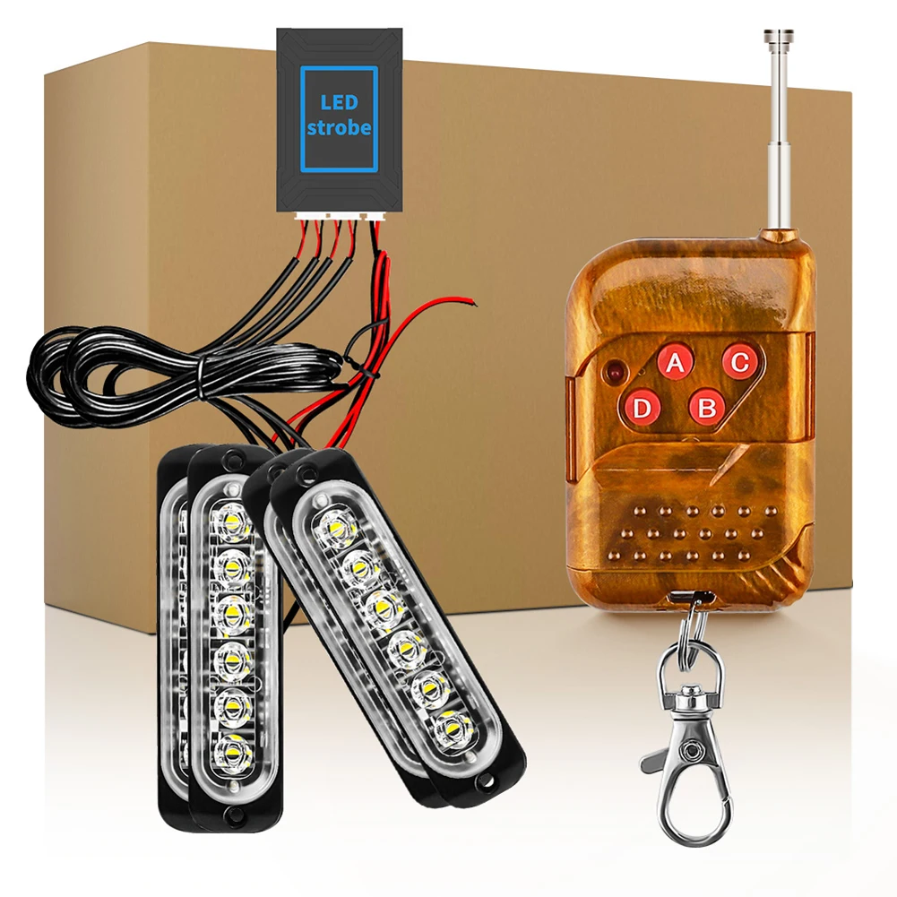 

4 In 1 LED Emergency Warning Light 12-24V 6LED Strobe Light Amber/White with Remote Police Flash Grille Light for Car Truck Boat