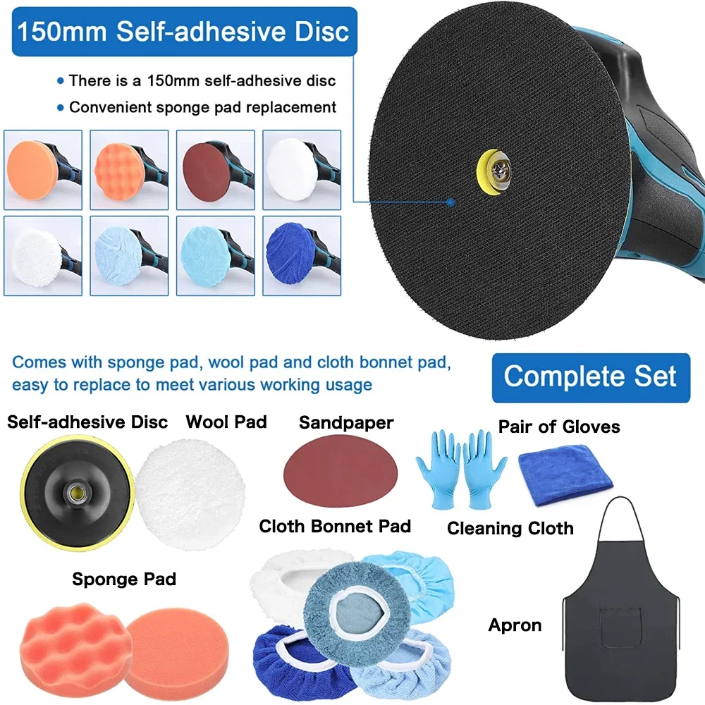 Cordless Car Polisher Cordless Car Polisher 6 Gears Electric Auto Polishing Machine Metal Waxing Wood Sanding Rust Removal For Makita 18v（no battery）