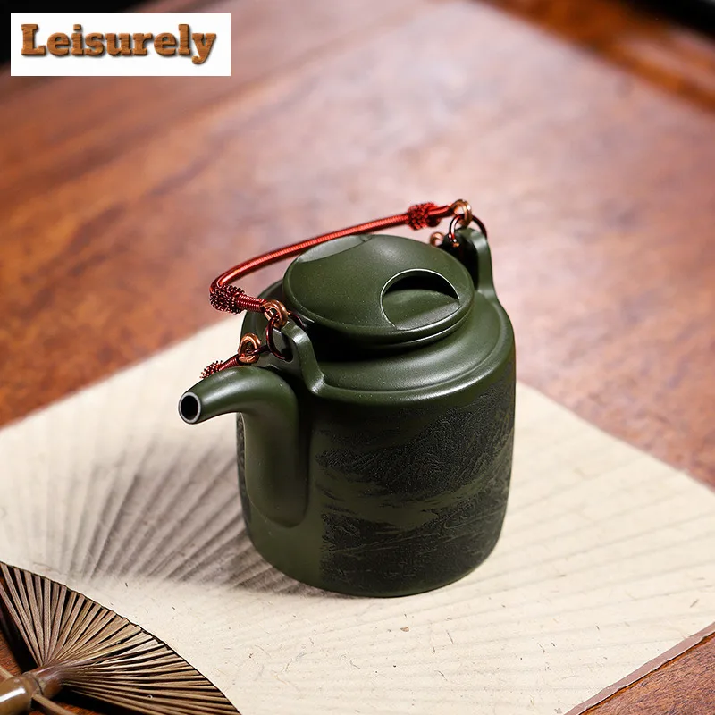 300ml Traditional Yixing Purple Clay Teapots Handmade Lifting Handle Pot Raw Ore Green Mud Tea Making Kettle Zisha Tea Set Tea