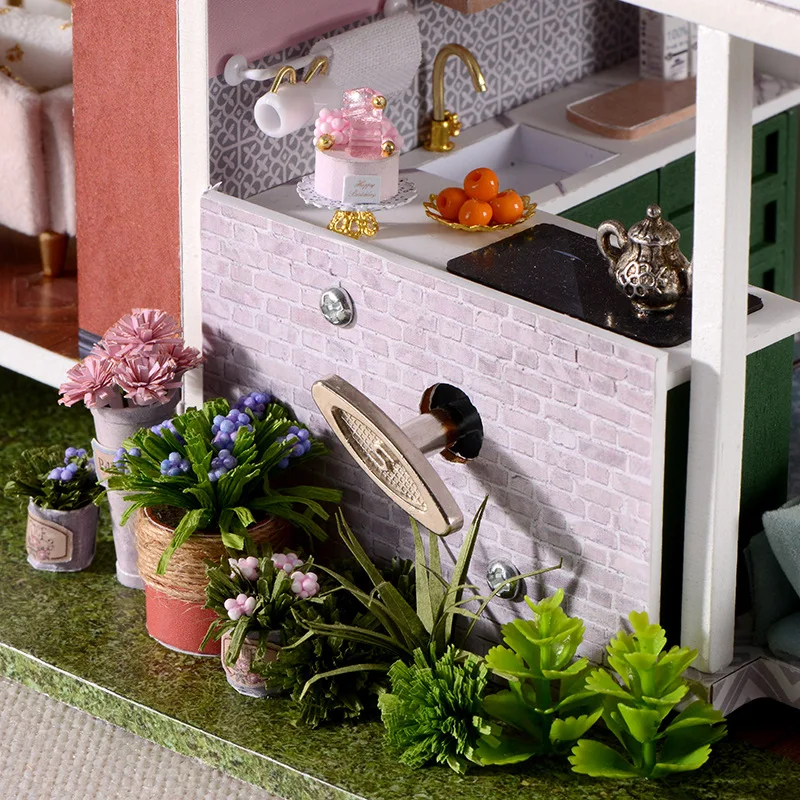 DIY Wooden Doll Houses Monet Garden Casa Miniature Model Kit Villa Dollhouse with Furniture Led Light for Friends Birthday Gifts 5