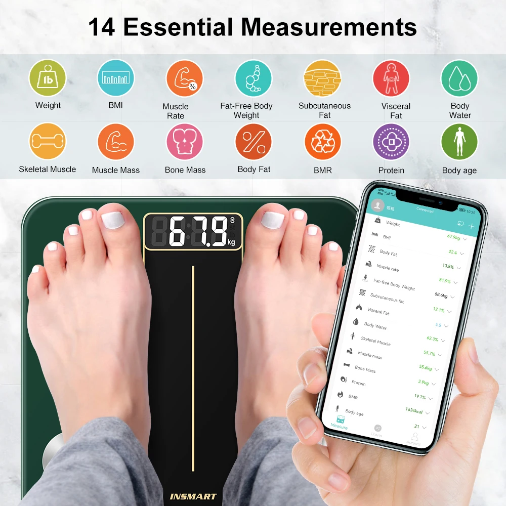 INSMART Smart Body Weight Scale Digital Bathroom Scale Body Composition Body Weight Balance Bioimpedance Scale BMI Floor Scales 2