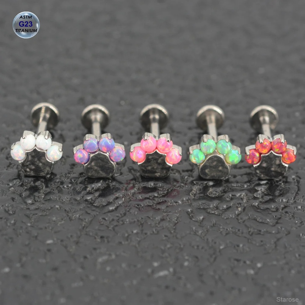 1Pc ASTM F136 Titanium Piercing Opal Zircon Paw