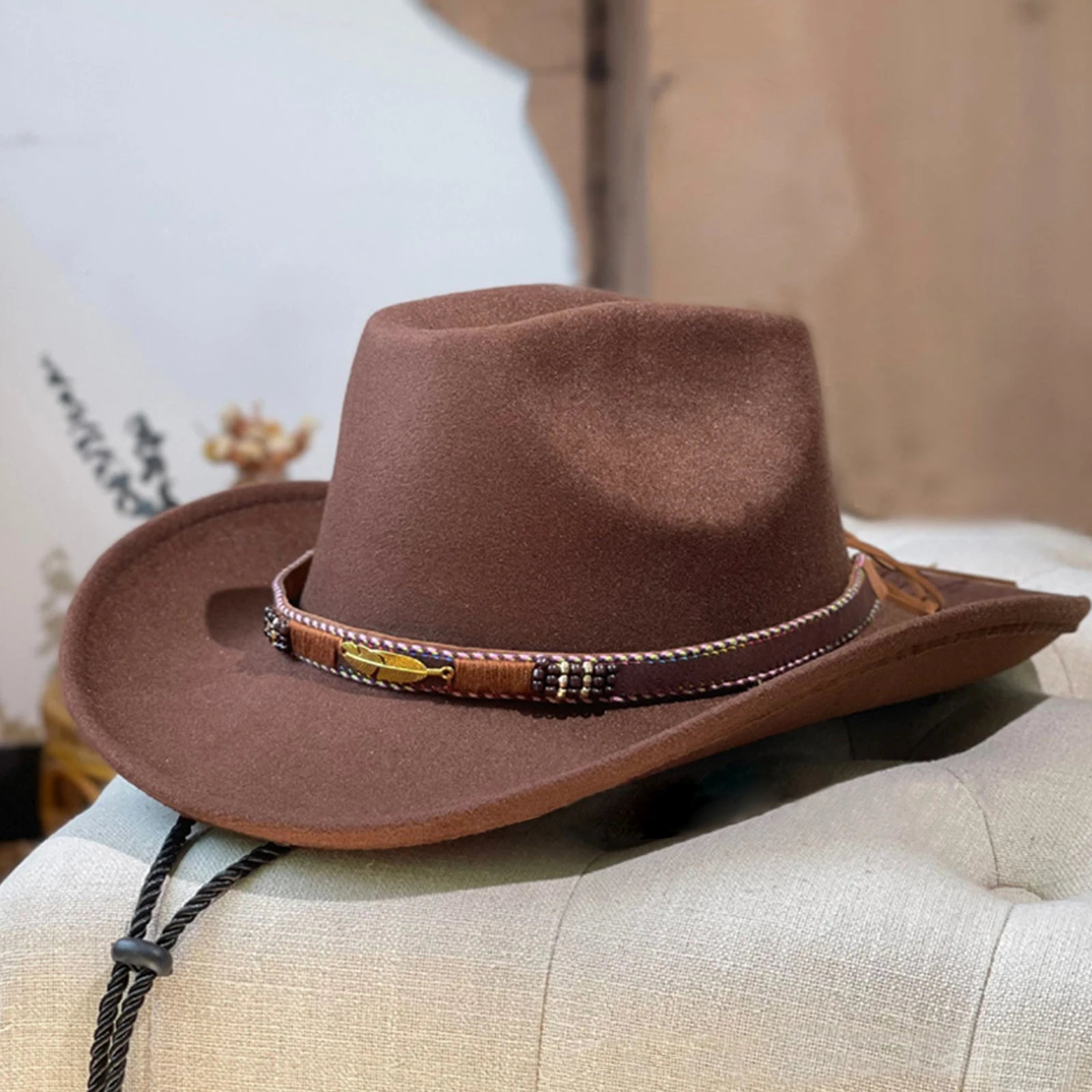 American Western Cowboy Hat Outdoor Tourism Performance Hat Big Brimmed Tibetan Woolen Jazz Hat Male 4
