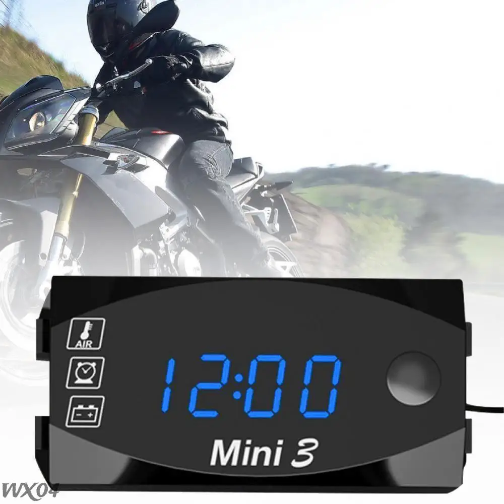 12V Moto Temperature Clock Dust-proof 3 in 1 Motobike Thermometer Voltmeter Digital Display Universal LED Voltmeter