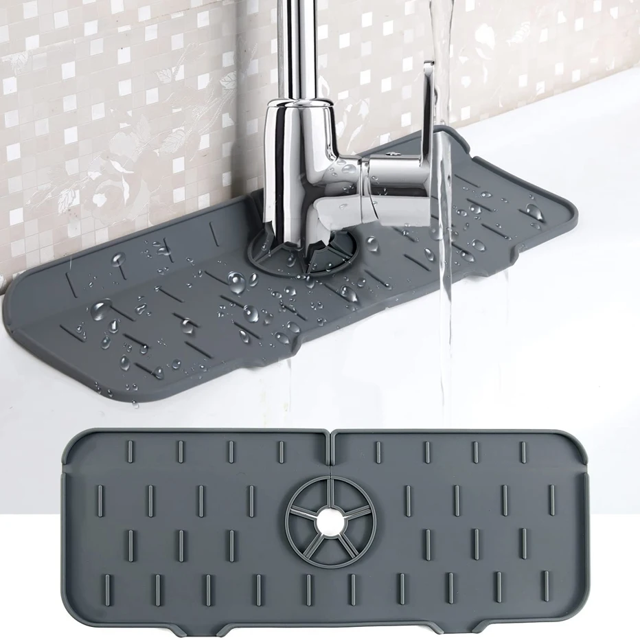 Faucet Absorbent Mat faucet mat,kitchen tools,kitchen faucet splash pad Kitchen Sink Splash Guard Silicone Faucet Splash Catcher Countertop Protector For Bathroom Kitchen Gadgets