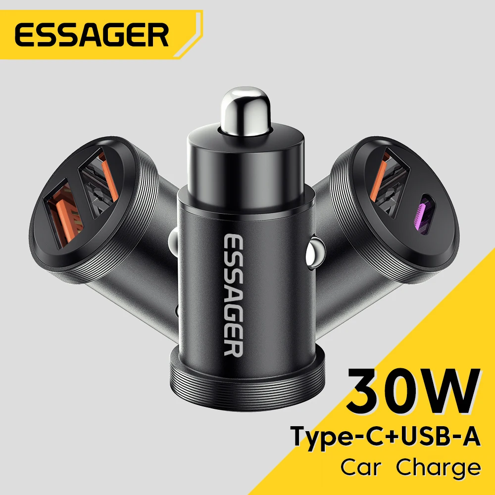 

Essager 30W Car Charger QC 4.0 QC 3.0 For Xiaomi Huawei Supercharge SCP Samsung AFC PD Fast Charging For IP USB C Phone Charger