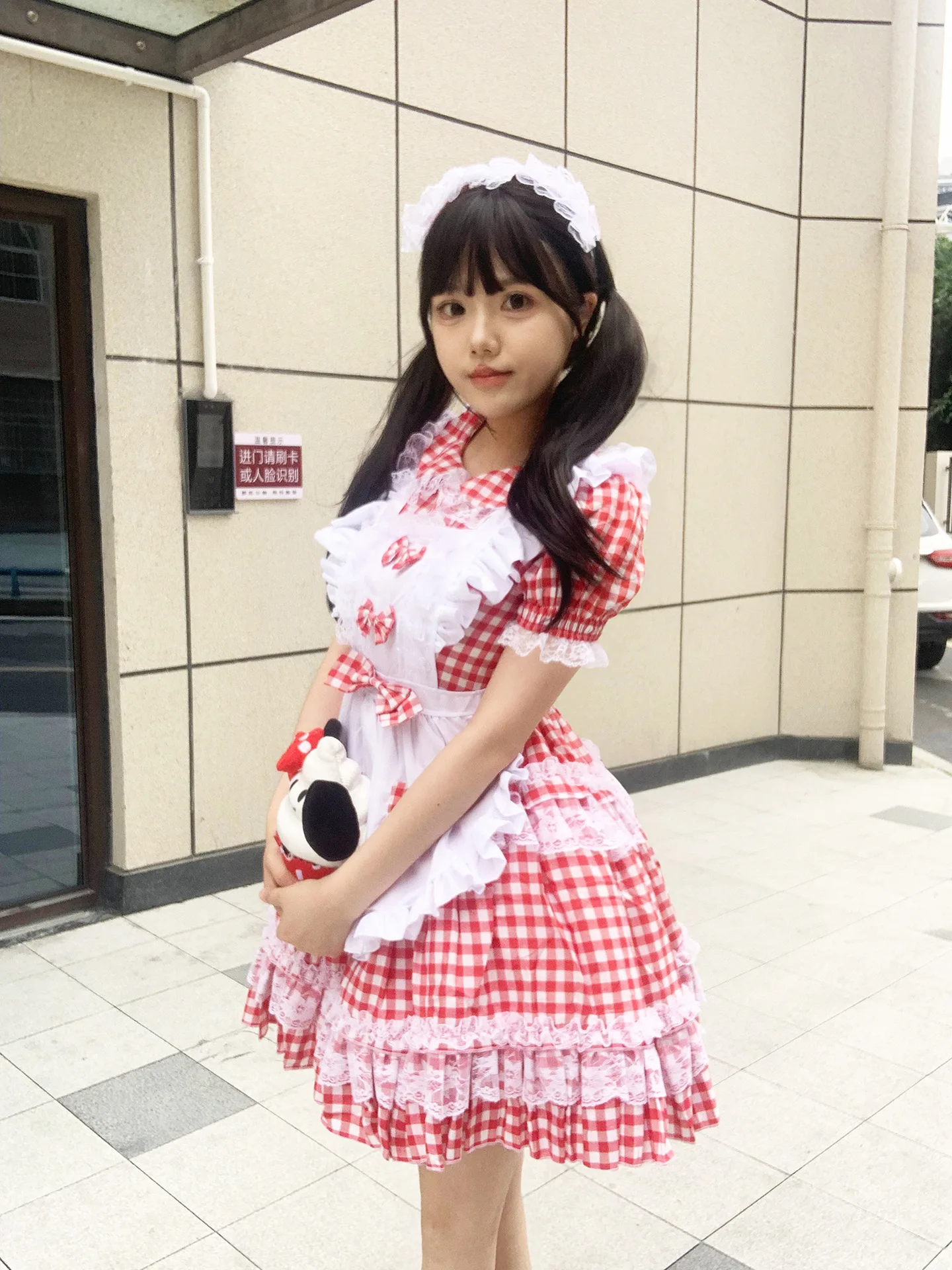 Anime Cosplay Red Grid Maid Lolita Kleid Kawaii Comic-Con Outfit 15
