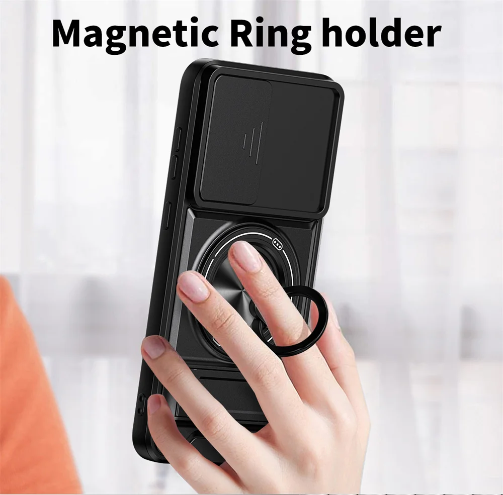 Magnetic Ring Holder Phone Case with Slide Camera Protection and 5G Compatibility