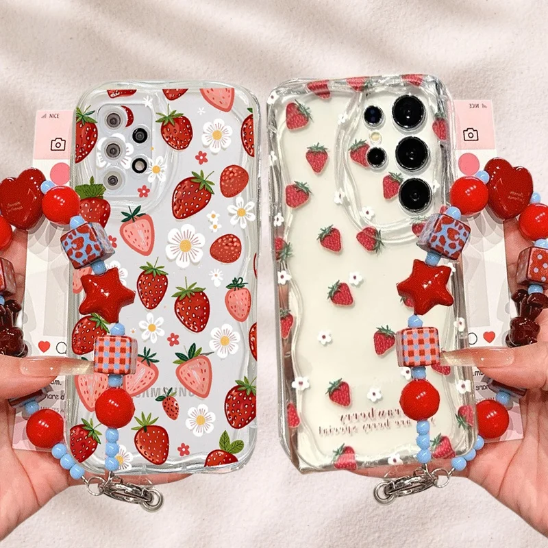 Charming Strawberry Themed Chain Phone Case